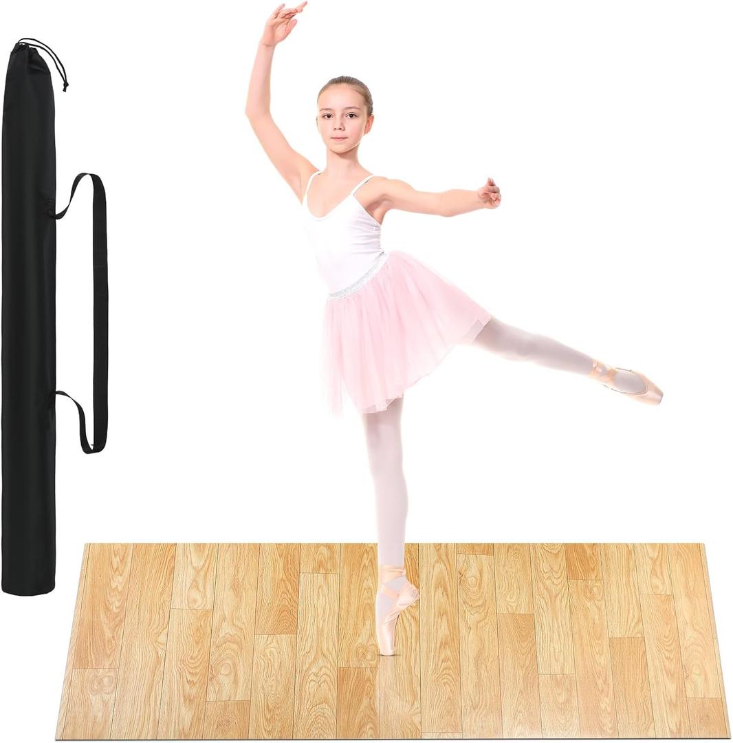 Portable Dance Floor Smooth Ballet Floor Vinyl Dance Mat for Home Stage Studios Kids Adults Practice Improve (6.6 x 3.9 Ft, Wood)