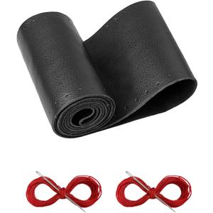 BELINOUS Leather Steering Wheel Cover Lace Up, Stitch on Steering Wheel Wrap, Universal Fit 13-20 Inch Car Truck Pickup Boat, A Whole Piece of Cowhide, DIY w/Needle Thread (Size S2, Black & Red)