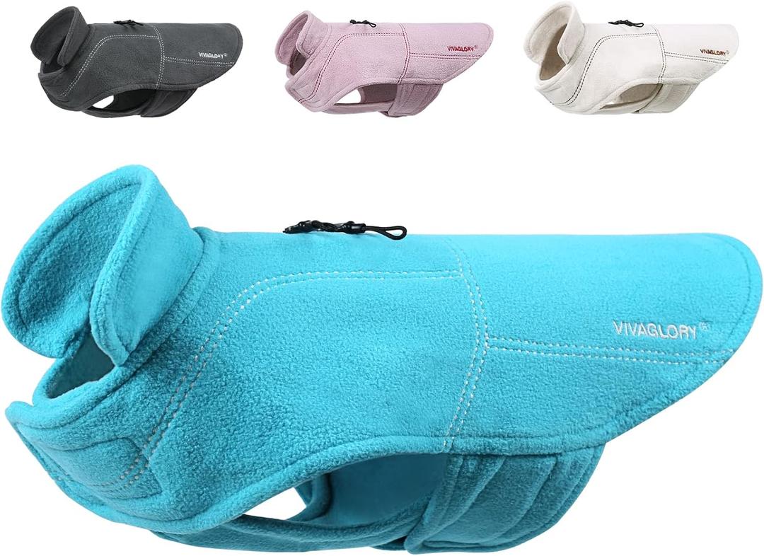 VIVAGLORY Softpad Dog Fleece Vest, Dog Fleece Jacket for Fall & Spring, Coat with Harness Hole, Reflective Light Weight Soft Easy On Adjustable, S, Turquoise (S(Chest: 18-21", Neck: ~12"))