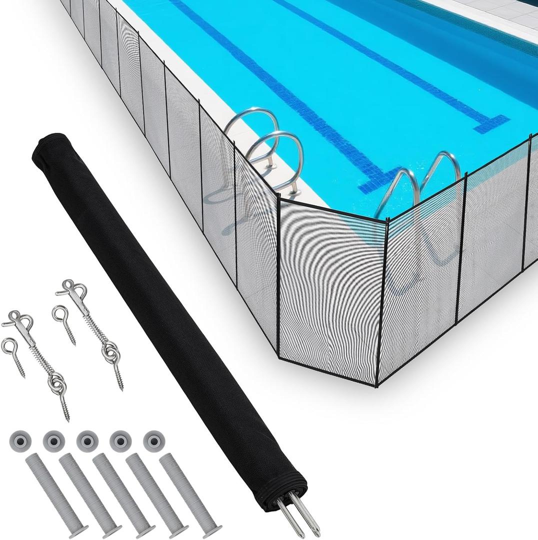 Pool Fence 4Ft x 108Ft, 320GSM Teslin Mesh with Stainless Steel Frame for Inground/Above Ground Pools, Swimming Pool Fence for Backyard Garden Pool Safety