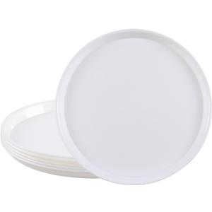 6 Packs Plastic Round Platter, 13.5-Inch Restaurant Food Serving Trays, White