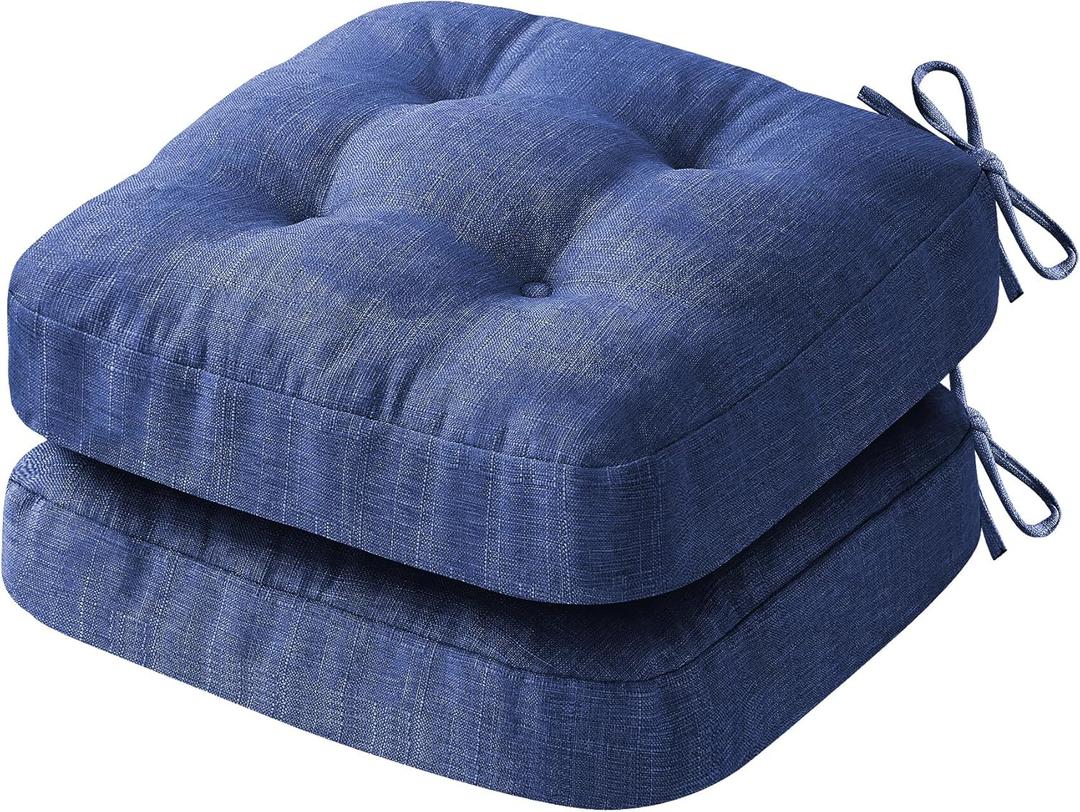 IASEAHK Chair Cushions, Dining Chair Cushions, Tufted Indoor Chair Pads, Set of 2, Navy Blue, 16.5'' x 16.5'' x 3.5''