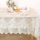 QueenDream Ivory Lace Tablecloth 60x120 Inch Wedding Rectangular Table Cloth Overlay Vintage Embroidered Lace Fabric for Rustic Fall Tea Party Reception Home Decor