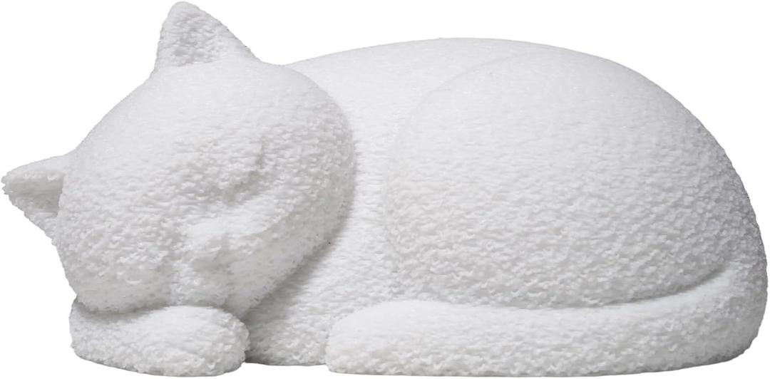 White Resin Cat Urns for Ashes, Sleeping Matte White Pet Urns for Cats, Fur-Like Texture Urn for Cat Ashes, Secure Threaded Closure, Holds Cats Up to 7kg, 6.69 x 4.96 x 3.15 Inches