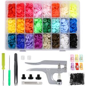 LIHAO Snaps and Snap Pliers Set, 375 Sets T5 Plastic Buttons for Sewing and Crafting