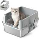 Aothey Stainless Steel Litter Box with Metal Lid and Scoop - Enclosed Metal Litter Box for Small Cats, Rust-Resistant, Odor-Control, Easy to Clean, Durable & Long-Lasting for Kitten (S), Kitten Size