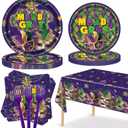 Mardi Gras Party Plates and Napkins Supplies -101Pcs-Carnival Theme Tableware with Forks & Tablecloth, for Parades,Celebrations & Fat Tuesday Decorations,Serves 25