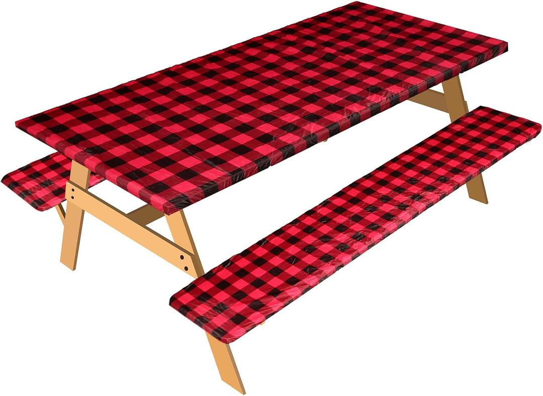 BBTO Vinyl Picnic Table and Bench Set 72" x 30" Waterproof Elastic Table Cover Flannel Backed Rectangular Fitted Cover BBTO Vinyl Picnic Table and Bench Set 72" x 30" Waterproof Elastic Table Cover Flannel Backed Rectangular Fitted Cover