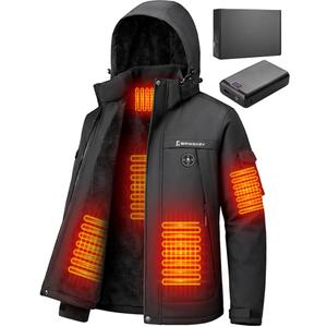 Heated Jacket for Men with 20000 mAh Battery Pack Fleece Lining Mens Heated Coat Waterproof Windproof Skiing Hunting