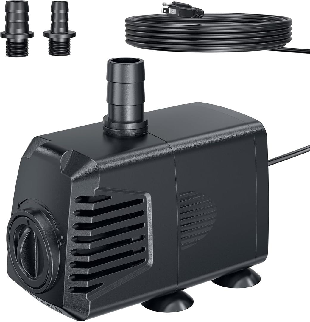 POPOSOAP 400GPH Submersible Pump(1500L/H, 24W), Ultra Quiet Fountain Pump with Over Heating Protection & Filter Sponge 6.6ft High Lift for Pond, Fish Tank, Aquarium, Hydroponics, Waterfall Q103