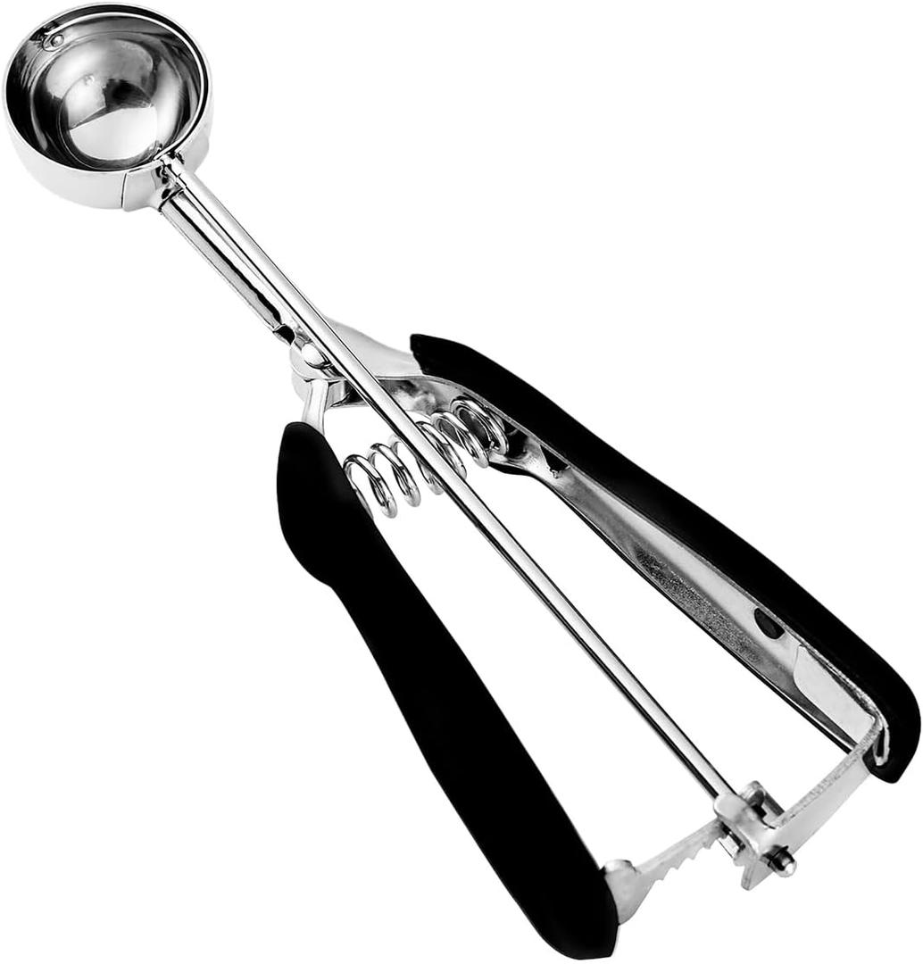 HOMURE H Small Cookie Scoop 1 Tbsp, Size #60 Cookie Dough Scoop, 1 Tableapoon Cookie Scoops for Baking, 18/8 Stainless Steel, Comfortable Grip, for Making Cookies, Melon Ball, Meatball, Cupcake (Black)