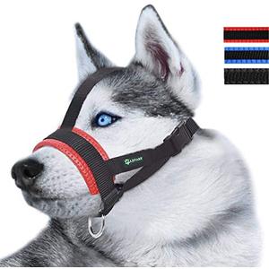 Head Strap Dog Muzzle for Small Medium Large Dogs, Soft Nylon Muzzle Anti Biting Barking Chewing(M/Red)