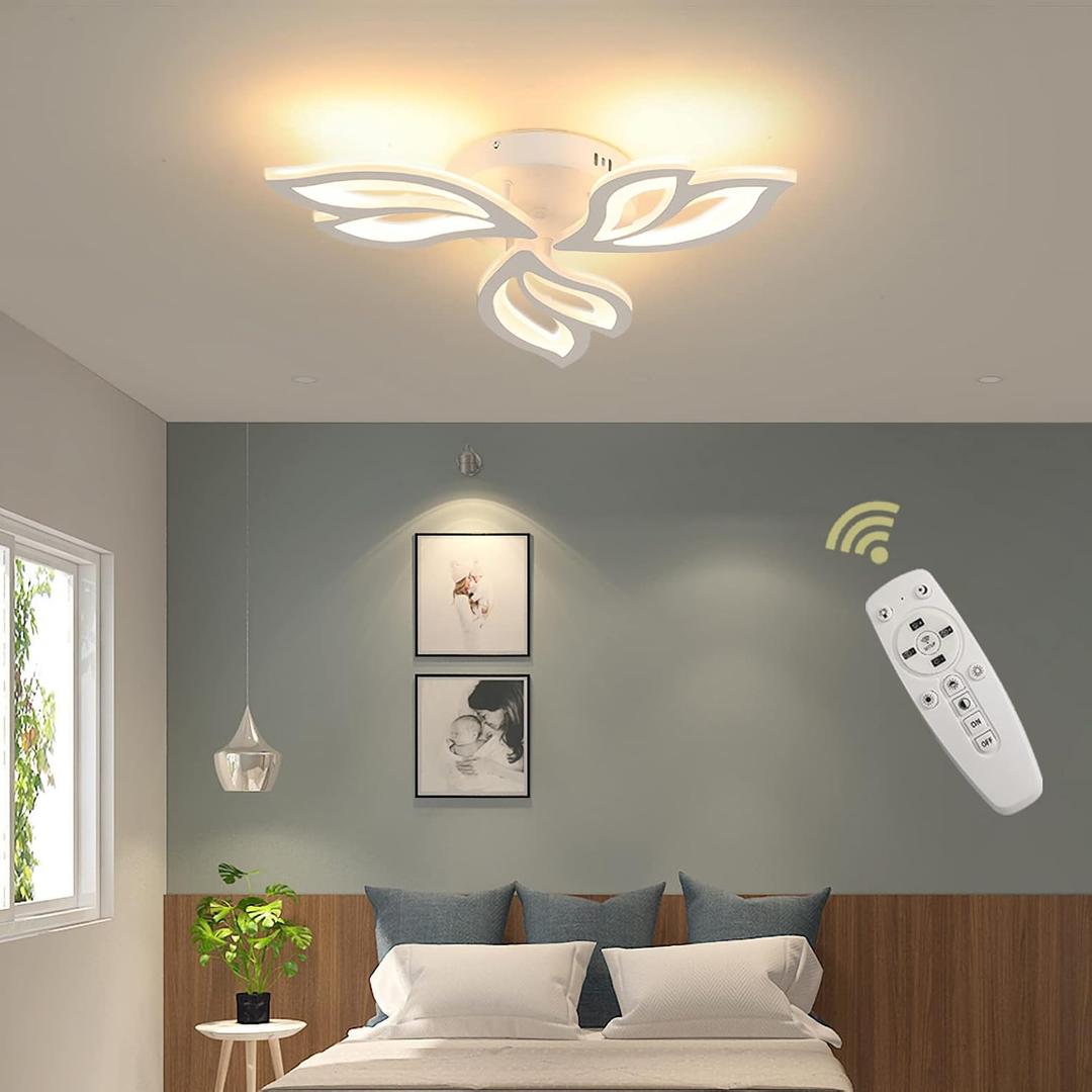 Becailyer LED Ceiling Light 36W Dimmable Remote Control Modern Acrylic Lamp 3-Leaves Chandelier Flush Mount Lighting Fixture for Bedroom Living Dining Room Kitchen