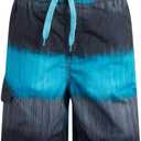 Kanu Surf Men's Mirage Swim Trunks (Regular & Extended Sizes), Zipline Black/ Aqua, 8