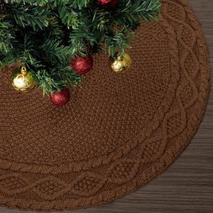 24 inch Coffee Knitted Christmas Tree Skirt for 4 Ft Tree - Luxury Thick Rustic Xmas Decoration for Pencil Trees Christmas Home Decor(Coffee, 24" 2510)