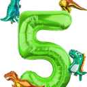 Dinosaur Number 5 Ballloon, 40 Inch Green Number 5 Balloon, Mini Dino Foil Balloons Baby Dinosaur Balloons for Kid Dino Theme Jungle 5th Birthday Baby Shower Party Decorations