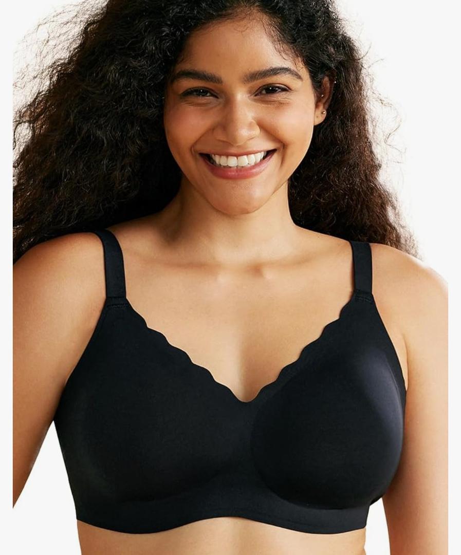 Momcozy Wireless Seamless Bras for Women, Ultra-Comfort Everyday T-Shirt Bras, Breathable Maternity Bras with Scallop Edges, L