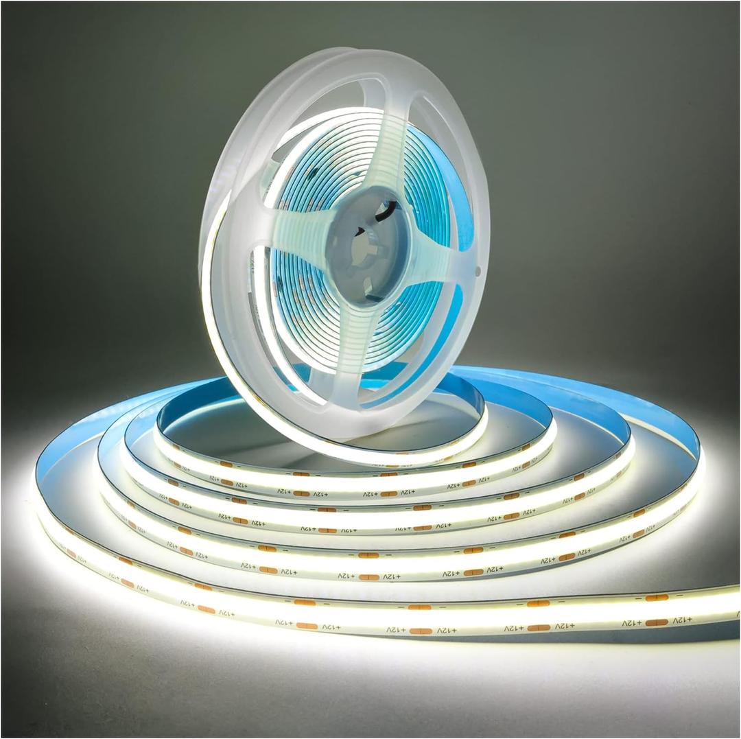 LED Strip Lights COB, DC 12V 16.4ft Band 320 LEDs/M Total 1600 LEDs White 6000K Neon Flexible Super Bright Rope Light Strips for Party, Counter, Shelf, Home Decor