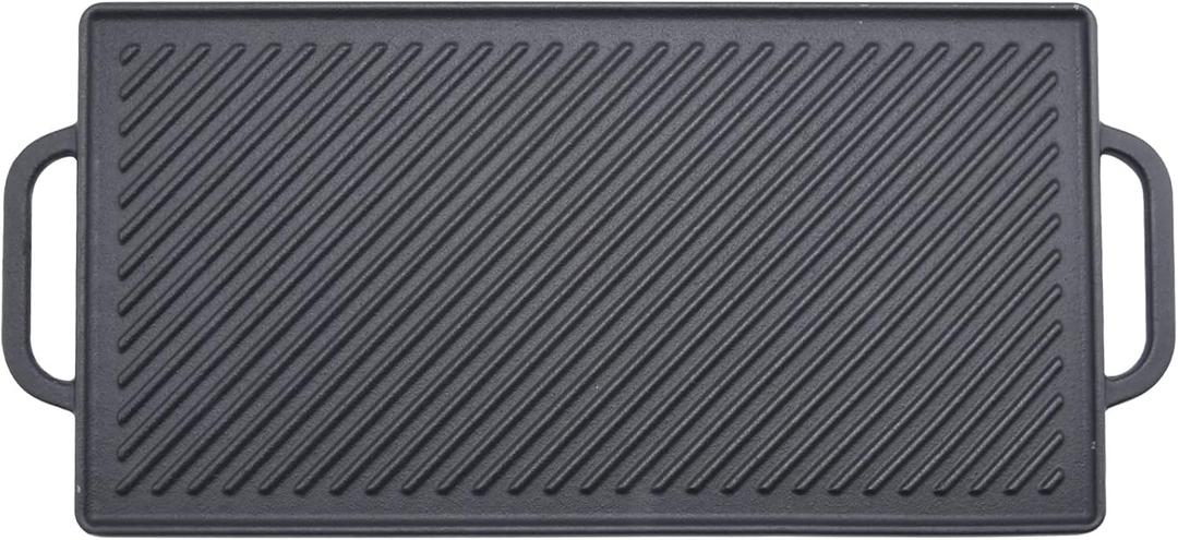 GGC Cast Iron Reversible Grill Griddle for Stove Top, Flat Griddle for Gas Grills, Flat and Ribbed Double-Side to Use, Non-Stick Griddle Plate Top Outdoor Cooking (20" x 9")