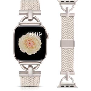 Wearlizer Braided Magnetic Band Compatible with Apple Watch Bands 42/46/38/40/41/44/45/49mm Women Men, Designer D-Shape Stretchy Elastic Nylon Strap for iWatch Series 11 10 9 8 7 6 5 4 SE/Ultra 3 2 1 (Starlight/Starlight)
