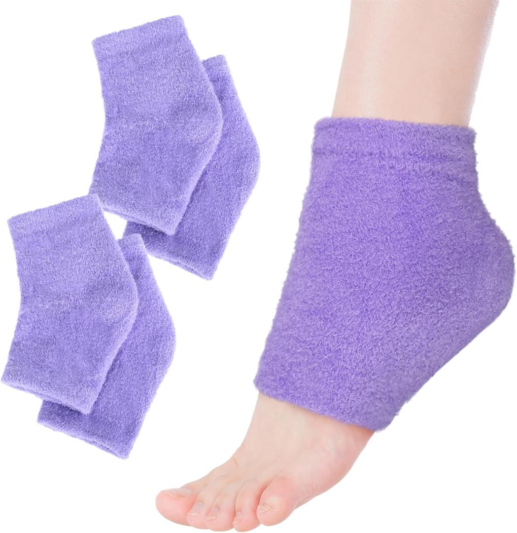 Moisturizing Heel Socks for Women, Cotton Blend with Jojoba Oil, Olive Oil and Vitamin E, 2 Pairs Purple