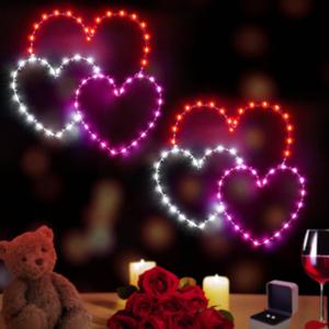 ILLUMINEW 2 Pack Valentine's Day Heart Window Lights, 8 Lighting Modes Red & Pink & White, 13.7 Inch LED Hanging Iron Frame Decor for Wedding Holiday Indoor Outdoor Party