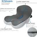 Memory Foam Seat Cushion,Office Chair Cushion with Lumbar Support for Back Pressure Relief, Car Seat Cushion with Adjustable Strap,Sciatica Pad Cushions for Car,Truck, Desk,Gaming Chair, Black Grey