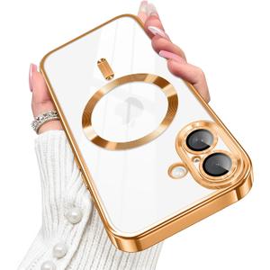 Designed for iPhone 17 Case Magnetic, Compatible with Magsafe, Camera Control Button, Camera Lens Protector, Clear Soft TPU Plated Phone Case for iPhone 17, Gold