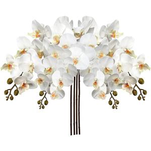 DILATATA 4 Pcs Fake Orchid Flowers 9 Large Heads of Real Touch Vivid Phalaenopsis Orchid Flower Stem 36'' Tall, Artificial Flowers Branches for Home Decor, Office House Deco-Blue Flowers