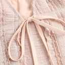 ZAFUL Tankini Swimsuits for Women Smocked Ruffles Tie Front Bowknot Textured High Cut Tanga Tankini Set (Pink), L