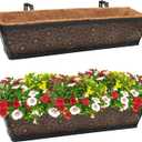 Halatool 2 Pack 30 Inch Window Box with Coco Liner Sturdy Metal Deck Railing Planter with Coconut Coir Basket Liners for Windowsill Fence Porch Balcony and Patio Outdoor Indoor Lawn