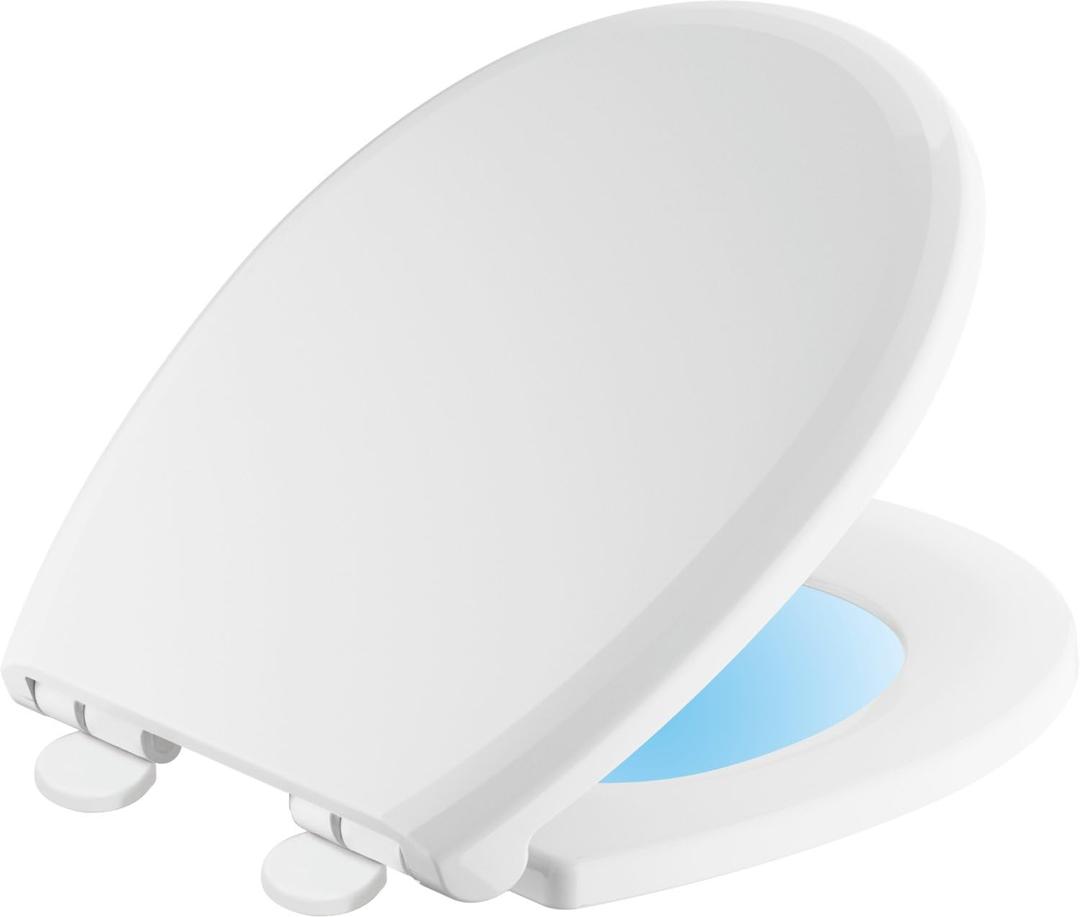 DELTA FAUCET Rubber Limited 803902-N-WH Sanborne Round Nightlight Toilet Seat with Slow Close and Quick-Release, White