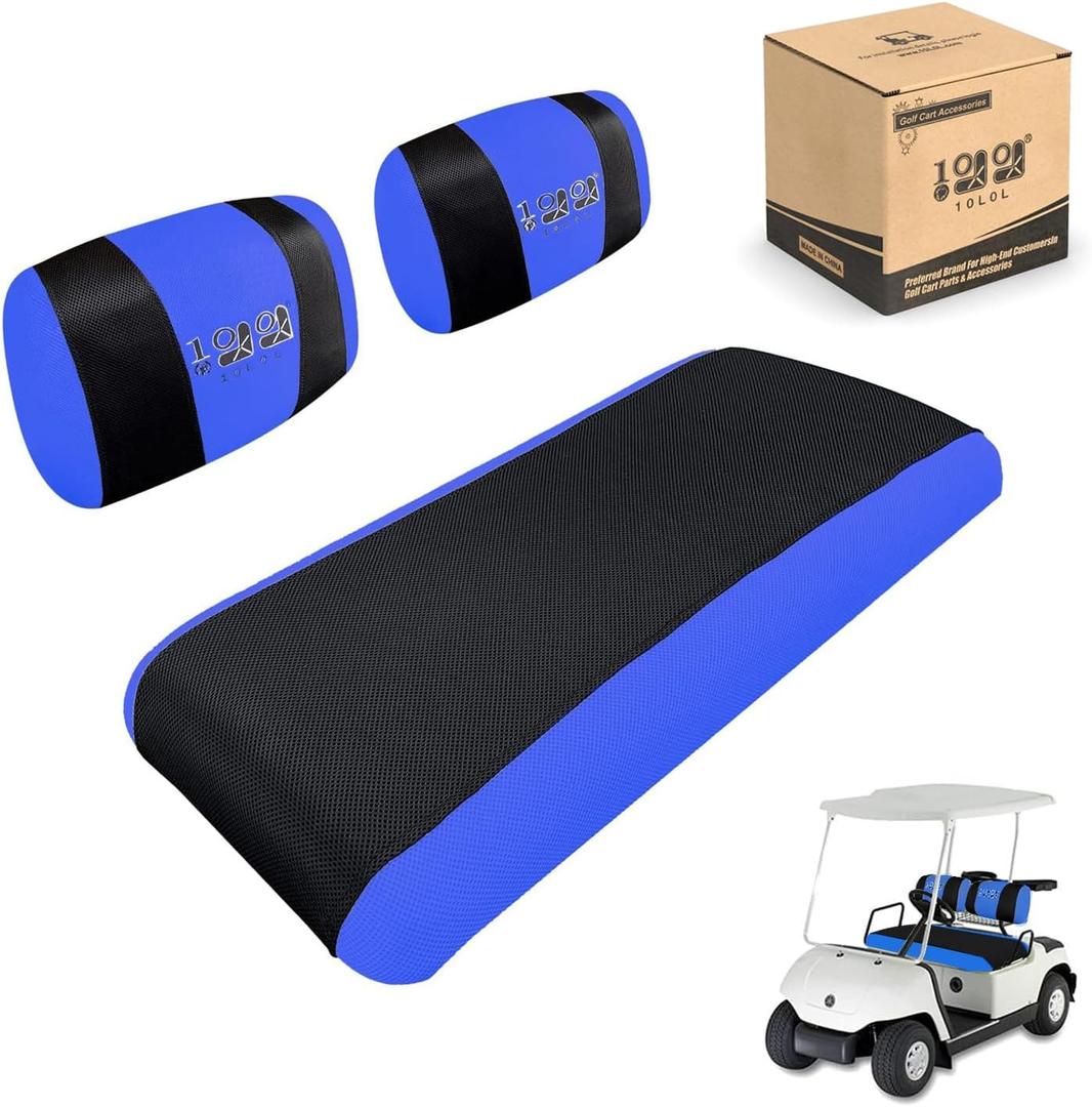 10L0L Golf Cart Seat Covers for Yamaha G2 G8 G9 G16 G19 G22 & Club Car DS Pre-2000 EZGO Marathon, Front Seat Cover, Washable Breathable Polyester Mesh Cloth, Warm in Winter & Cool in Summer (Black/Blue)