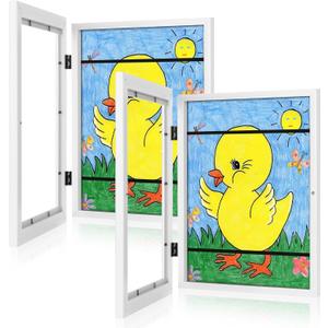 [2Pack] Kids Art Frames, 9x12 Front Opening Kids Artwork Frames Changeable, White Artwork Display Storage Frame for Wall, Holds 50 Pcs, for 3D Picture, Crafts, Children Drawing, Hanging Art, Portfolio