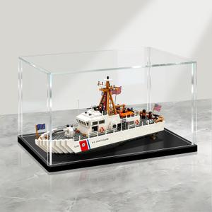 LANSCOERY Large Thickened Acrylic Display Case for Models, 21.7x9.8x9.8 in
10 mm Matte Black Base, 3 mm Clear Panels, Dustproof with Warm String Lights for Shelves and Collector Rooms