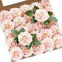 Ling's Moment Artificial Flowers Glowing Blush Pink Flowers Foam 25pcs Glitter Roses Real Looking Fake Roses w/ Stem for DIY Wedding Bouquets Centerpieces Bridal Shower Party Home Decorations