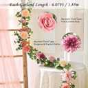 Waipfaru Artificial Flower Garland with Lights, 6.07Ft Lighted Eucalyptus Greenery Garland, Pink Rose Floral Vines for Wedding Table Runner Centerpieces Backdrop Decor