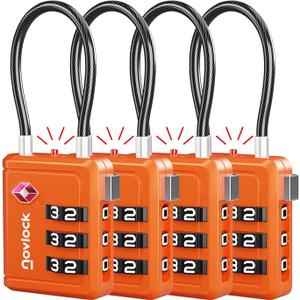 Luggage Locks – TSA Approved Suitcase Locks – Travel Padlocks with Inspection Indicator – TSA Locks for Suitcases, Backpacks, Cases, Bags – 4-Pack, Orange