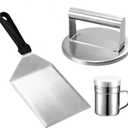 GWHOLE Barbecue Tool Set Spatula Turner Burger Patty Press Spice Pot Griddle Accessories Stainless Steel Smasher Scraper for Outdoor Grill Barbecue Flat Top Griddle BBQ Kitchen Cooking