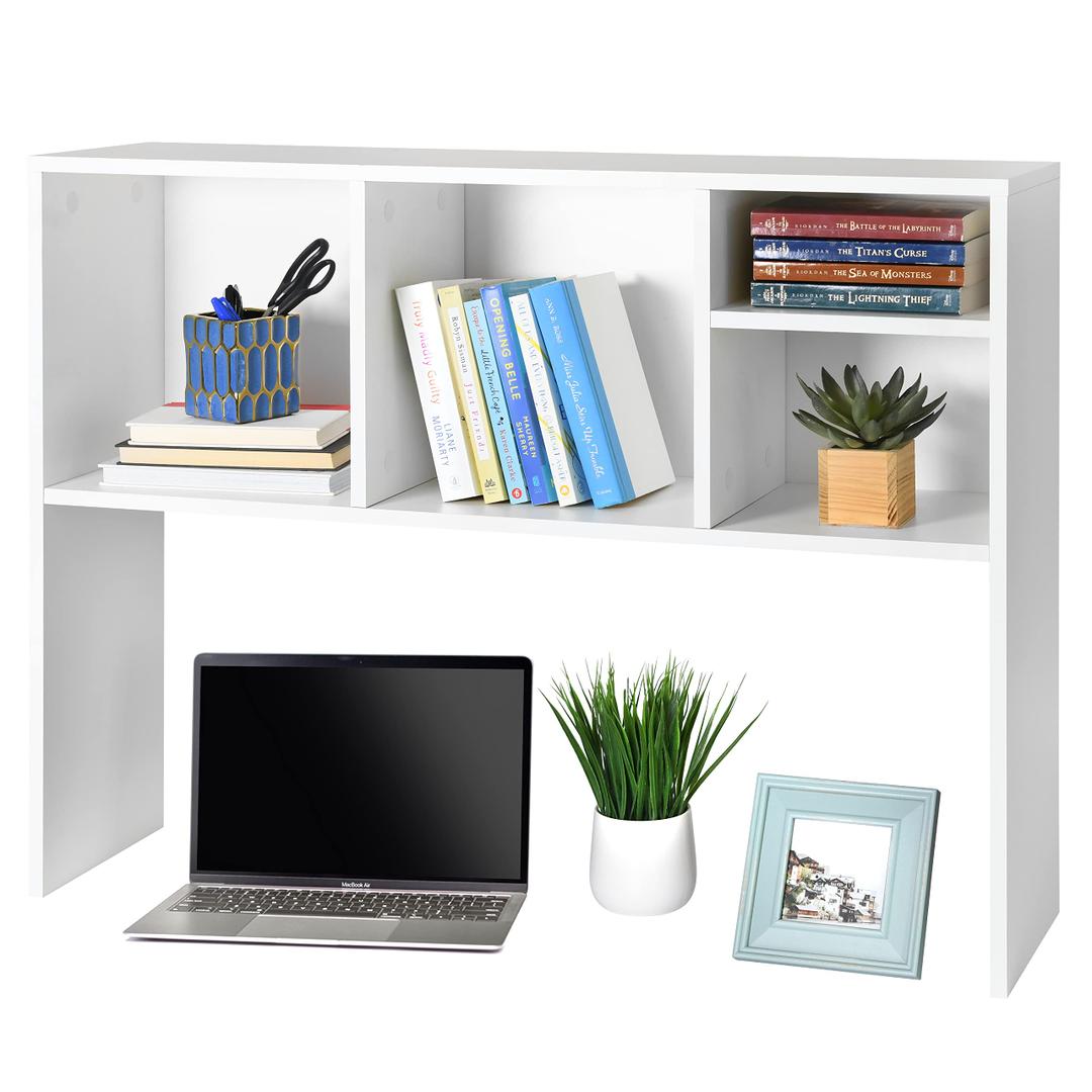 Glossyend Sturdy and Elegant Wood Dorm Desk Bookshelf Organizer, Office Desk Bookshelf Holder, Desktop Bookshelf Storage, Desk Book Organizer, Collage Dorm Desk Bookshelf, White 102x32x12.5 CM