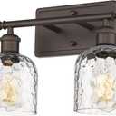 zeyu 2-Light Bathroom Vanity Light, Farmhouse Wall Sconce Lighting with Clear Hammered Glass, Oil Rubbed Bronze Finish, ZJF63B-2W ORB
