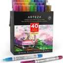 Arteza Acrylic Paint Markers, Set of 40 Acrylic Paint Pens in Assorted Colors, Art & Craft Supplies for Glass, Pottery, Ceramic, Rock, Canvas Painting (1 Count (Pack of 40), Multicolor)