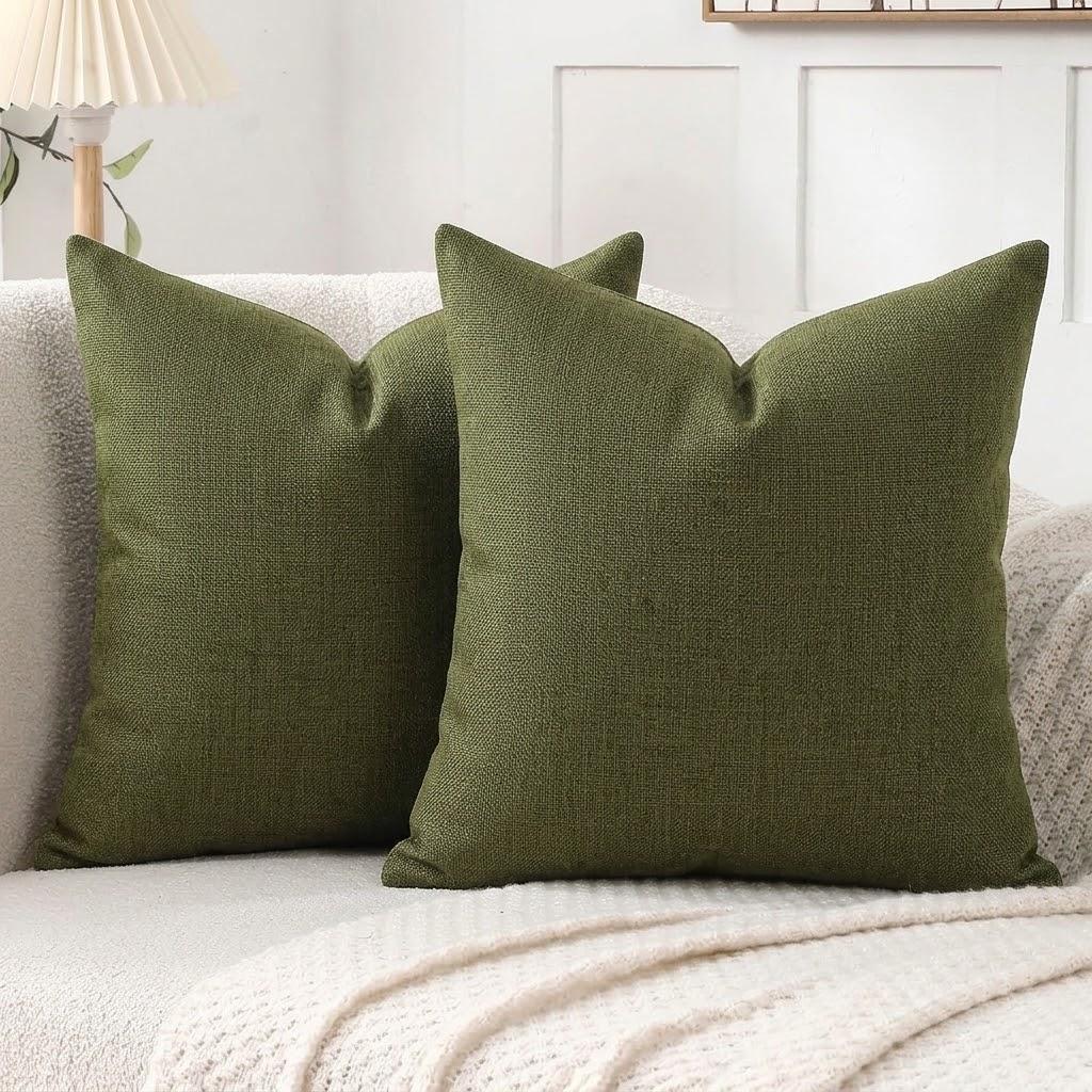Jepeak 16x16 Inch Decorative Chenille Throw Pillow Covers, Pack of 2 Cozy Concise Pillow Cases Soft Farmhouse Modern Square Cushion Cover for Sofa Couch Bed Living Room Home Decor, Green