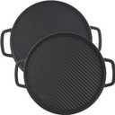 GasSaf Cast Iron Reversible Griddle with Handles, 12" Heavy Duty Double Sided Grill Pan Perfect for Stove Tops and Gas Grills