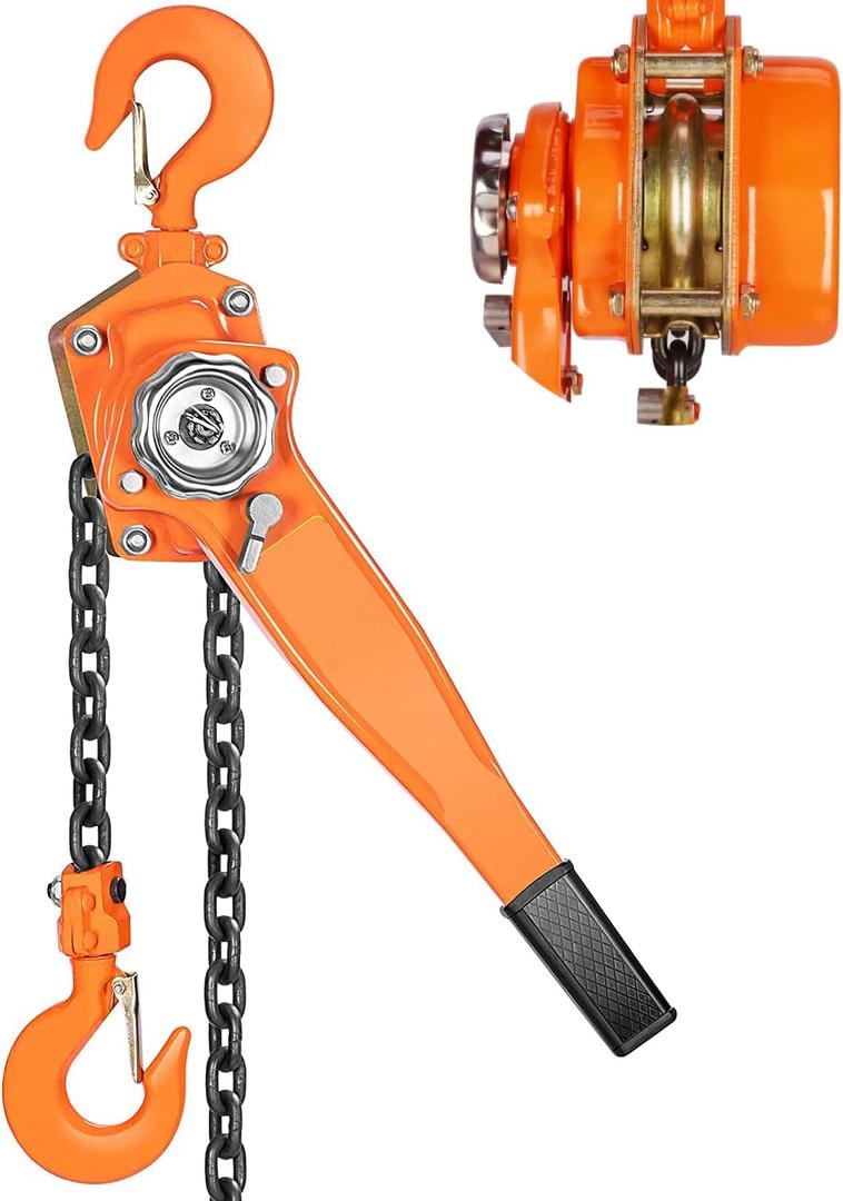 MYOYAY Lever Chain Hoist Come Along 3/4 TON 1650 LBS Capacity Heavy Duty Ratchet Chain Hoist Chain Come Along 20 feet Ratchet Puller with 2 Hooks for Lifting Goods & Dragging Loads Garage Factory Dock