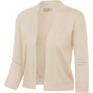GRACE KARIN Women Cardigan Sweaters Lightweight Knit Cropped Cardigans Trendy 3/4 Sleeve Shrug Bolero S-3XL (Beige)