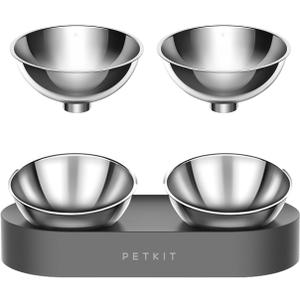PETKIT Elevated Dog Cat Bowl with 2 Stainless Steel Replaced Bowls, 15 Tilted Raised Cat Food and Water Bowls, Food Grade Material, Nonslip No Spill Pet Feeding Bowls