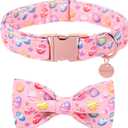 Easter Day Dog Collar with Bow, UP URARA PUP Easter Eggs Adjustable Pet Collar Bowtie with Metal Buckle, Colorful Eggs Cotton Dog Collars for Small Medium Large Dogs, M
