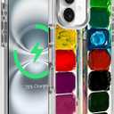 Magnetic for iPhone 16 Case, Compatible with MagSafe, Wireless Slim Clear Shockproof Protective Cover for Women Girl - Watercolor Paint Palette