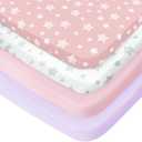 Pack and Play Sheets Girl, 4 Pack Mini Crib Sheets, Stretchy Pack n Play Playard Fitted Sheet, Compatible with Graco Pack n Play, Soft and Breathable Material, Pink (39"X27")